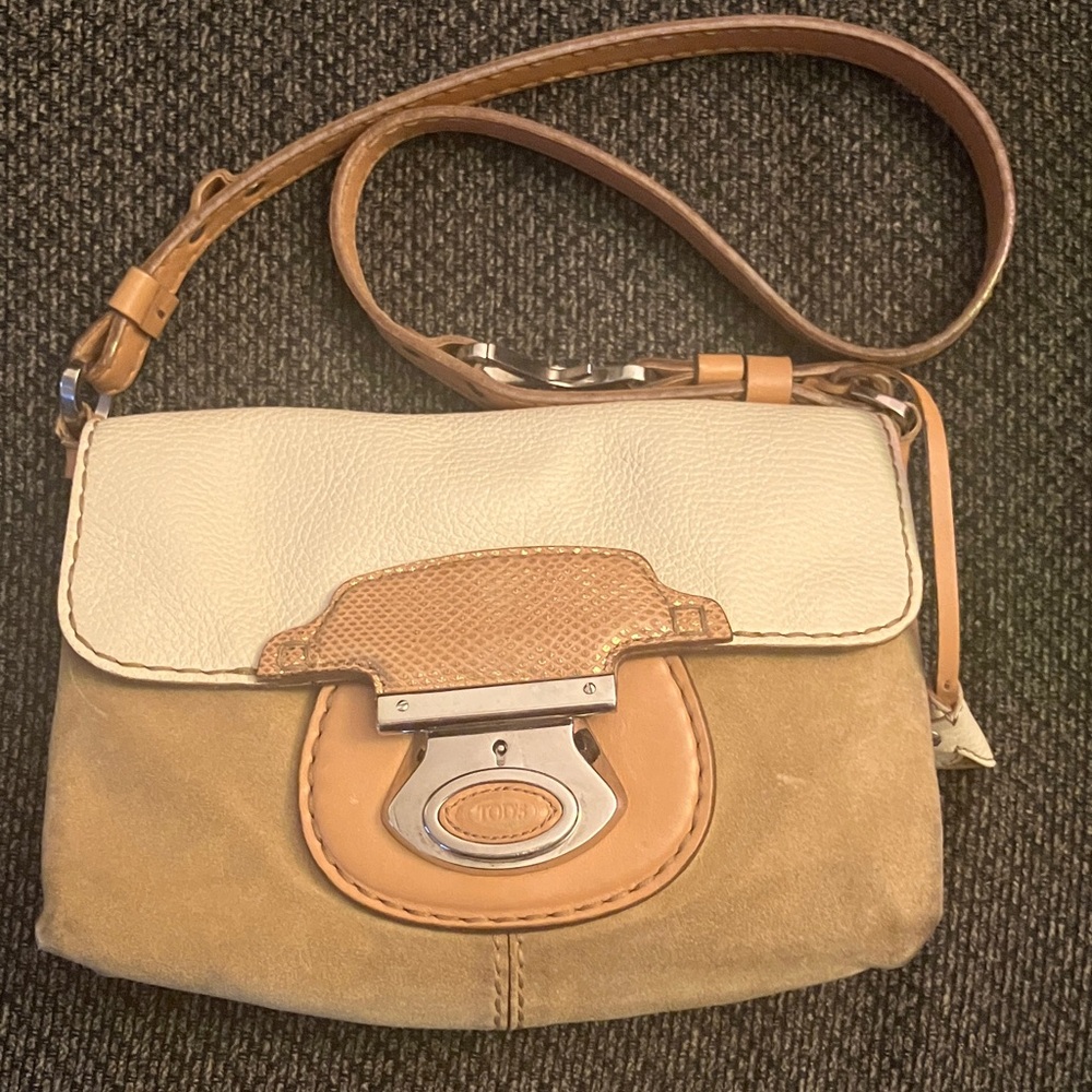 Tod’s Harako Suede and leather Crossbody / Shoulder Bag (E22520) brown/tan